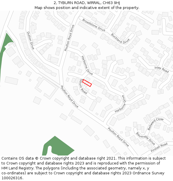 2, TYBURN ROAD, WIRRAL, CH63 9HJ: Location map and indicative extent of plot