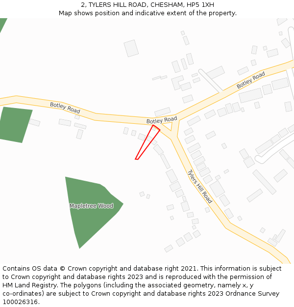 2, TYLERS HILL ROAD, CHESHAM, HP5 1XH: Location map and indicative extent of plot