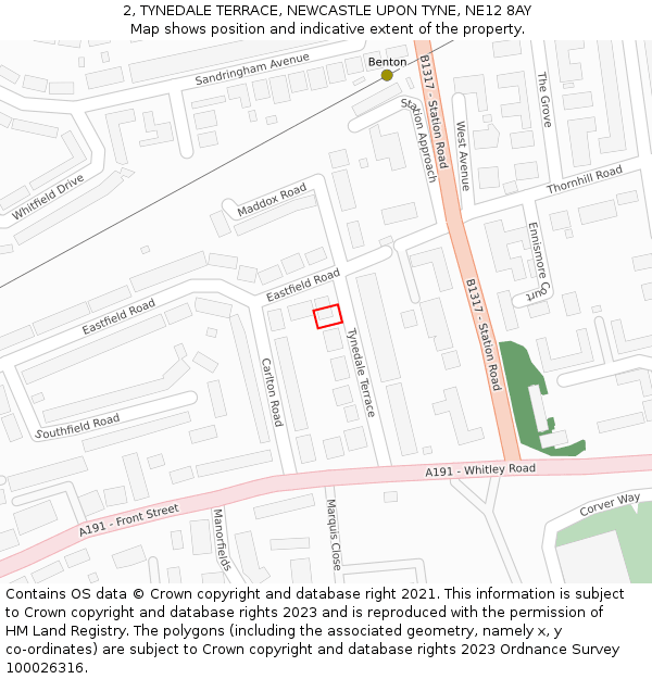 2, TYNEDALE TERRACE, NEWCASTLE UPON TYNE, NE12 8AY: Location map and indicative extent of plot