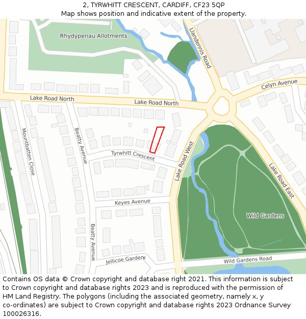 2, TYRWHITT CRESCENT, CARDIFF, CF23 5QP: Location map and indicative extent of plot