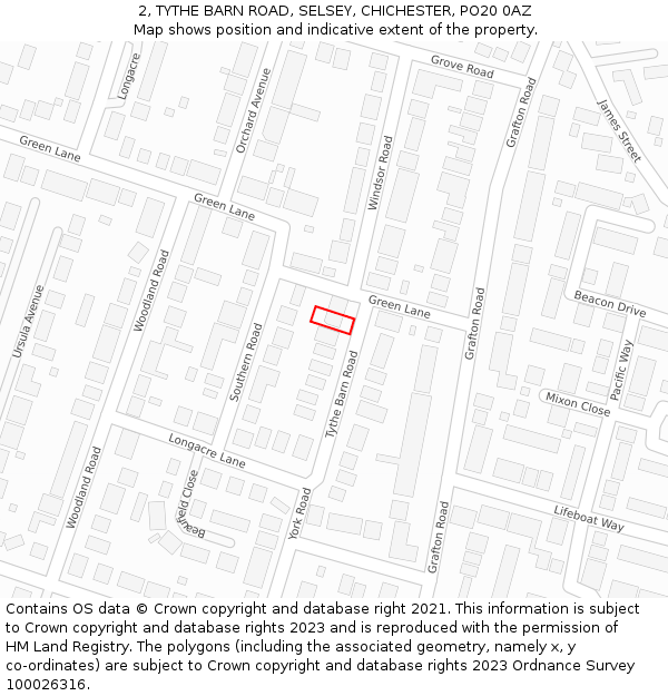 2, TYTHE BARN ROAD, SELSEY, CHICHESTER, PO20 0AZ: Location map and indicative extent of plot