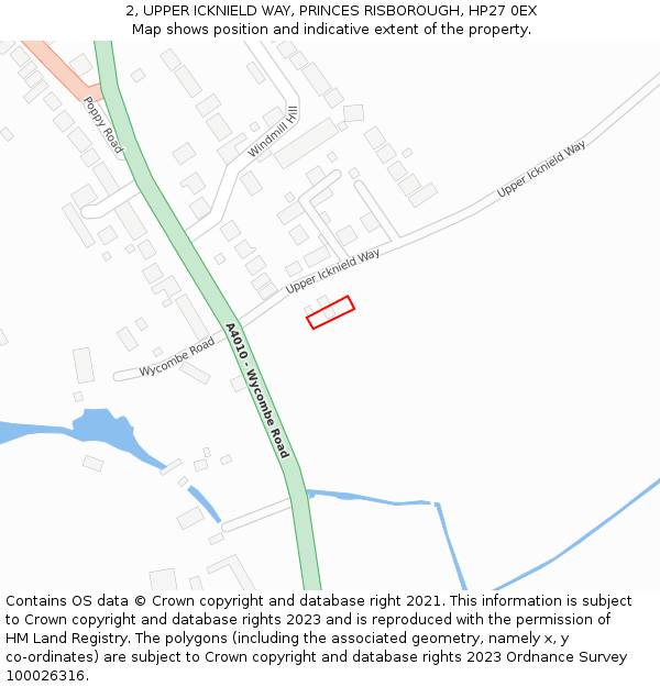 2, UPPER ICKNIELD WAY, PRINCES RISBOROUGH, HP27 0EX: Location map and indicative extent of plot