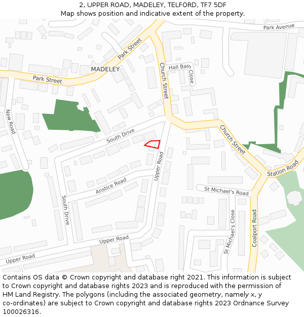 2, UPPER ROAD, MADELEY, TELFORD, TF7 5DF: Location map and indicative extent of plot