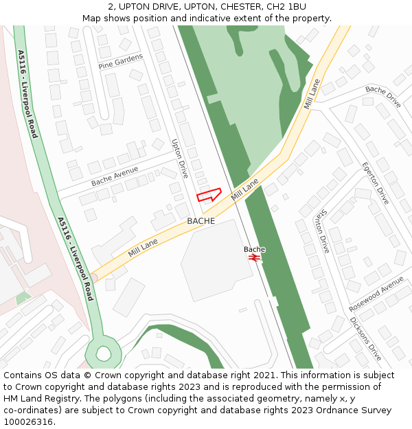 2, UPTON DRIVE, UPTON, CHESTER, CH2 1BU: Location map and indicative extent of plot