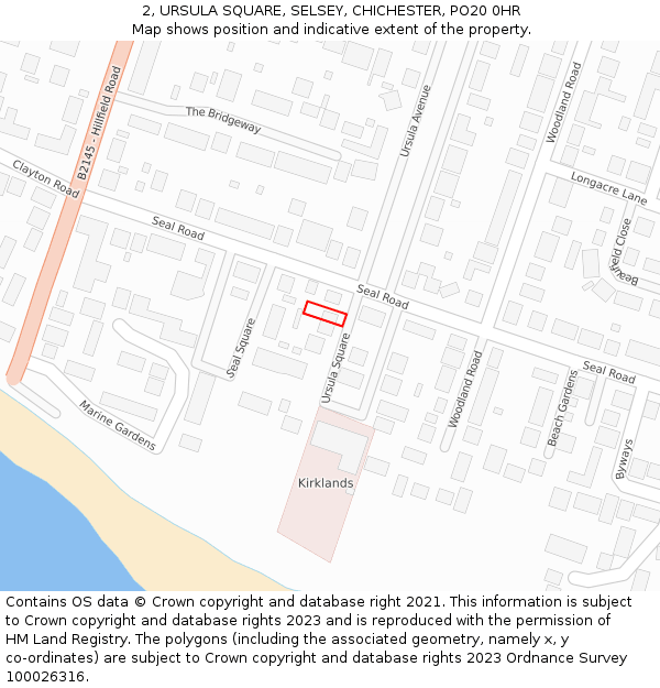 2, URSULA SQUARE, SELSEY, CHICHESTER, PO20 0HR: Location map and indicative extent of plot