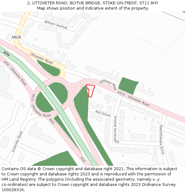 2, UTTOXETER ROAD, BLYTHE BRIDGE, STOKE-ON-TRENT, ST11 9HY: Location map and indicative extent of plot