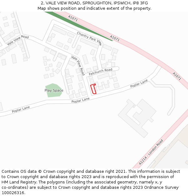 2, VALE VIEW ROAD, SPROUGHTON, IPSWICH, IP8 3FG: Location map and indicative extent of plot