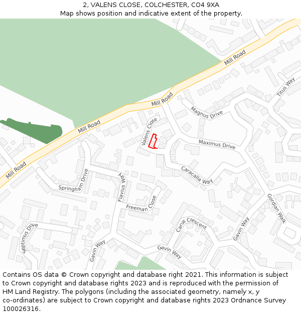 2, VALENS CLOSE, COLCHESTER, CO4 9XA: Location map and indicative extent of plot