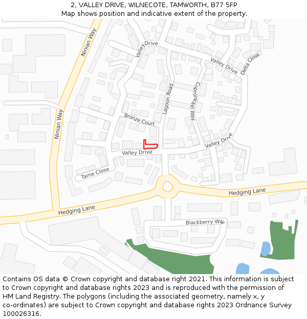 2, VALLEY DRIVE, WILNECOTE, TAMWORTH, B77 5FP: Location map and indicative extent of plot