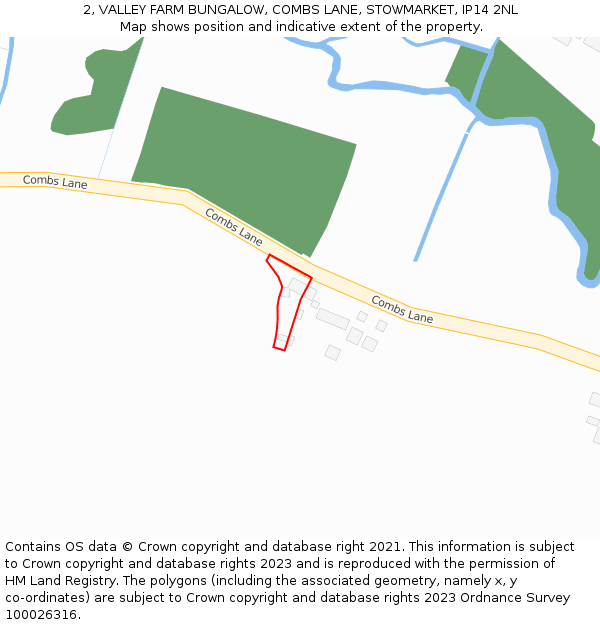 2, VALLEY FARM BUNGALOW, COMBS LANE, STOWMARKET, IP14 2NL: Location map and indicative extent of plot