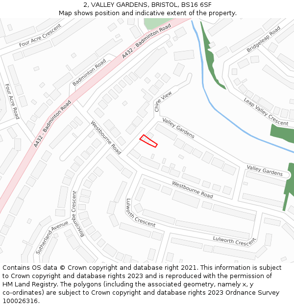 2, VALLEY GARDENS, BRISTOL, BS16 6SF: Location map and indicative extent of plot