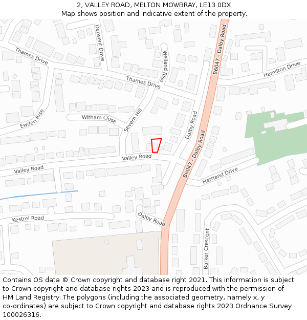 2, VALLEY ROAD, MELTON MOWBRAY, LE13 0DX: Location map and indicative extent of plot