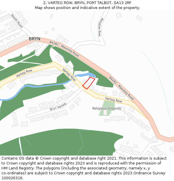 2, VARTEG ROW, BRYN, PORT TALBOT, SA13 2RF: Location map and indicative extent of plot