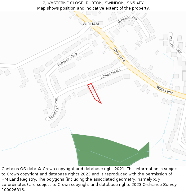 2, VASTERNE CLOSE, PURTON, SWINDON, SN5 4EY: Location map and indicative extent of plot