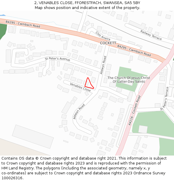2, VENABLES CLOSE, FFORESTFACH, SWANSEA, SA5 5BY: Location map and indicative extent of plot