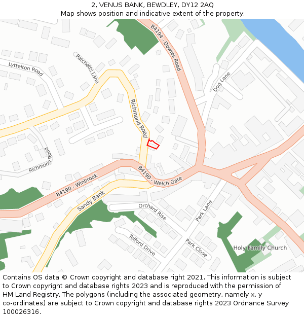 2, VENUS BANK, BEWDLEY, DY12 2AQ: Location map and indicative extent of plot