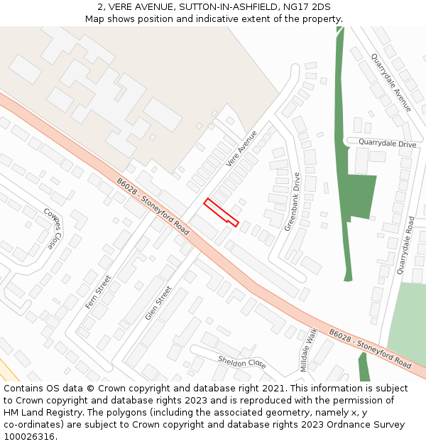 2, VERE AVENUE, SUTTON-IN-ASHFIELD, NG17 2DS: Location map and indicative extent of plot