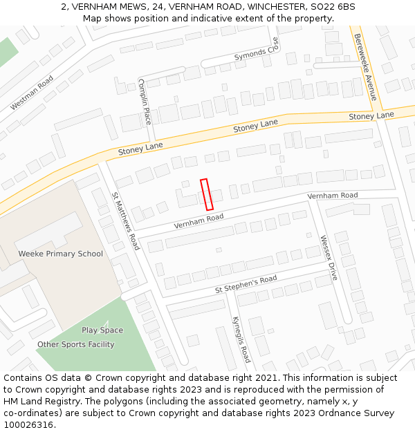 2, VERNHAM MEWS, 24, VERNHAM ROAD, WINCHESTER, SO22 6BS: Location map and indicative extent of plot