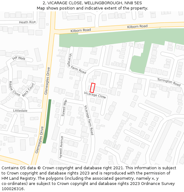 2, VICARAGE CLOSE, WELLINGBOROUGH, NN8 5ES: Location map and indicative extent of plot