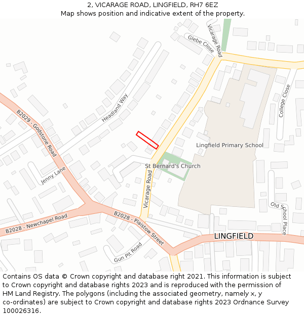 2, VICARAGE ROAD, LINGFIELD, RH7 6EZ: Location map and indicative extent of plot