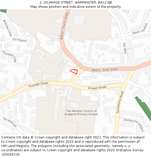 2, VICARAGE STREET, WARMINSTER, BA12 8JE: Location map and indicative extent of plot