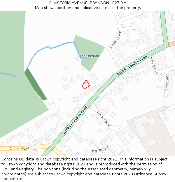 2, VICTORIA AVENUE, BRANDON, IP27 0JA: Location map and indicative extent of plot