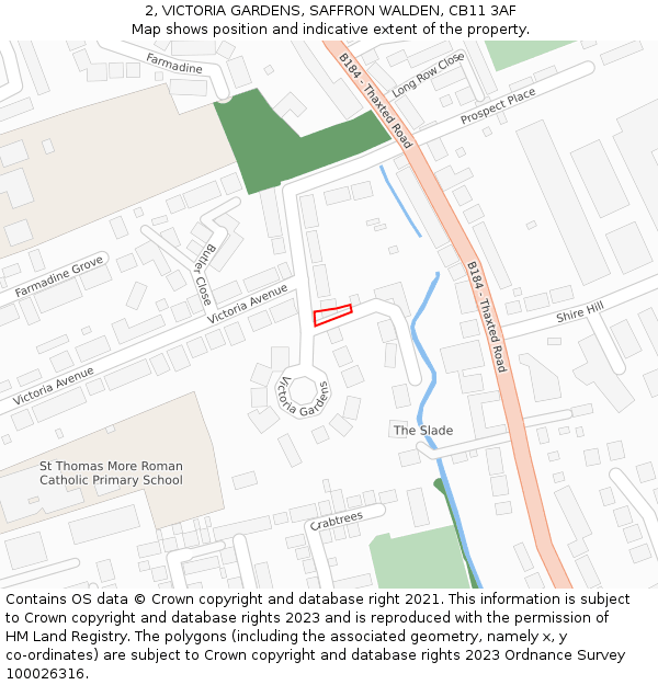 2, VICTORIA GARDENS, SAFFRON WALDEN, CB11 3AF: Location map and indicative extent of plot