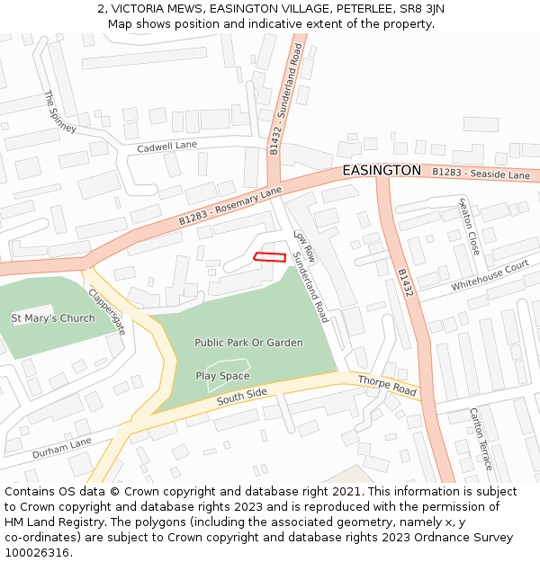 2, VICTORIA MEWS, EASINGTON VILLAGE, PETERLEE, SR8 3JN: Location map and indicative extent of plot