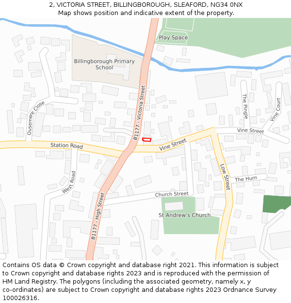 2, VICTORIA STREET, BILLINGBOROUGH, SLEAFORD, NG34 0NX: Location map and indicative extent of plot