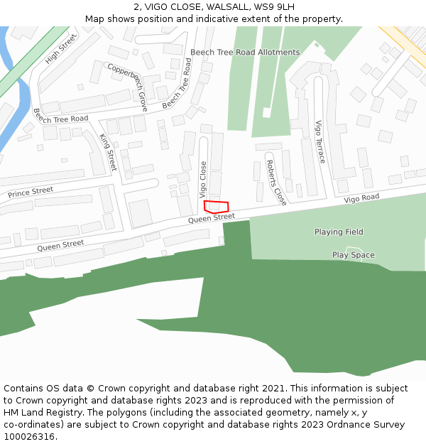 2, VIGO CLOSE, WALSALL, WS9 9LH: Location map and indicative extent of plot