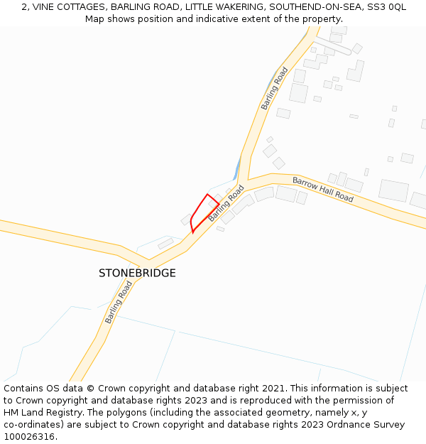 2, VINE COTTAGES, BARLING ROAD, LITTLE WAKERING, SOUTHEND-ON-SEA, SS3 0QL: Location map and indicative extent of plot