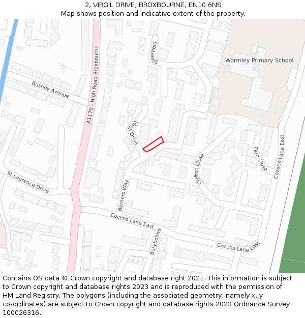 2, VIRGIL DRIVE, BROXBOURNE, EN10 6NS: Location map and indicative extent of plot