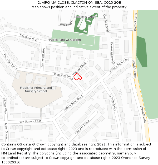 2, VIRGINIA CLOSE, CLACTON-ON-SEA, CO15 2QE: Location map and indicative extent of plot