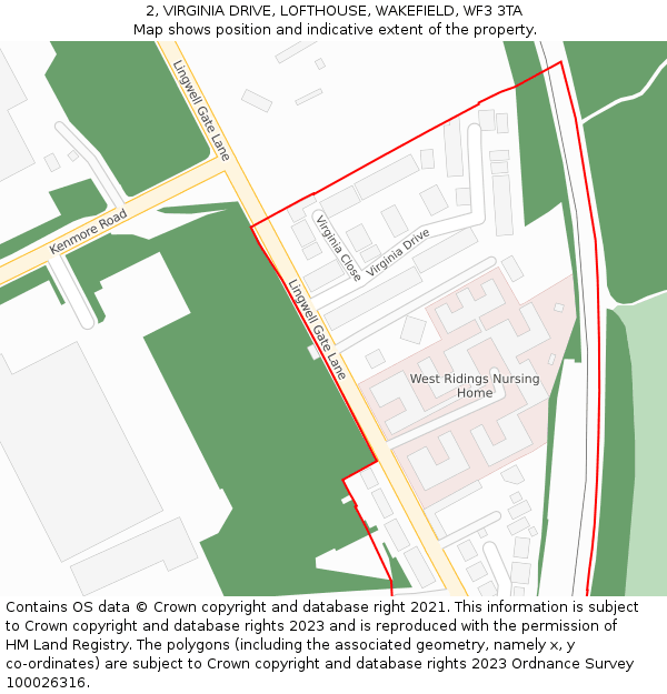 2, VIRGINIA DRIVE, LOFTHOUSE, WAKEFIELD, WF3 3TA: Location map and indicative extent of plot