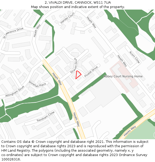 2, VIVALDI DRIVE, CANNOCK, WS11 7UA: Location map and indicative extent of plot