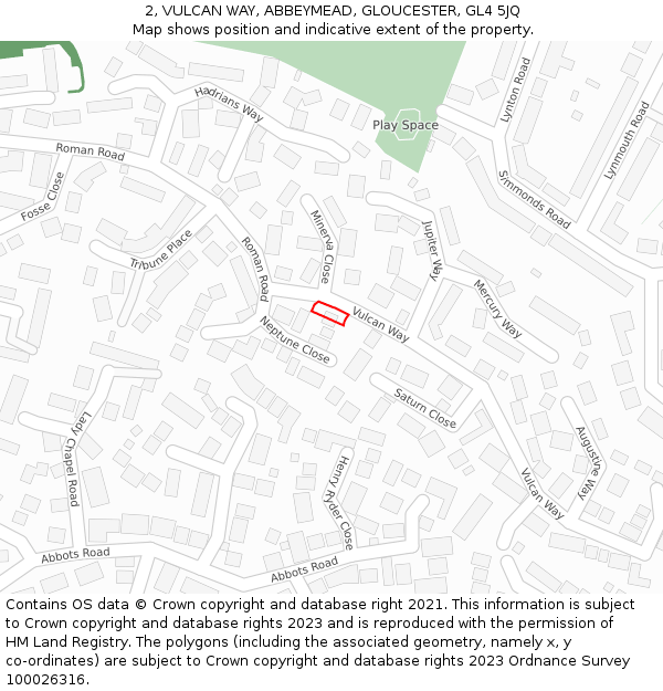 2, VULCAN WAY, ABBEYMEAD, GLOUCESTER, GL4 5JQ: Location map and indicative extent of plot