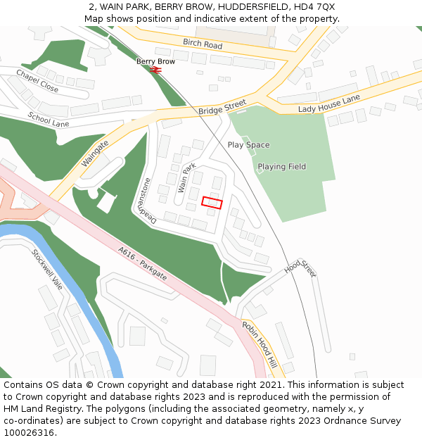 2, WAIN PARK, BERRY BROW, HUDDERSFIELD, HD4 7QX: Location map and indicative extent of plot
