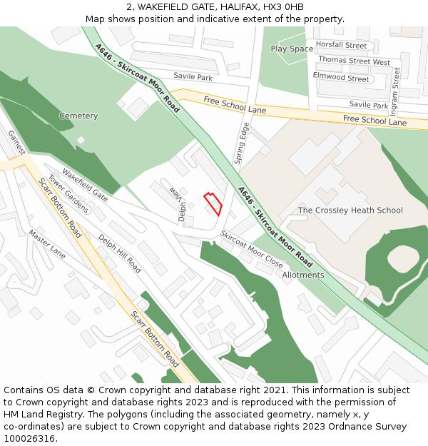 2, WAKEFIELD GATE, HALIFAX, HX3 0HB: Location map and indicative extent of plot