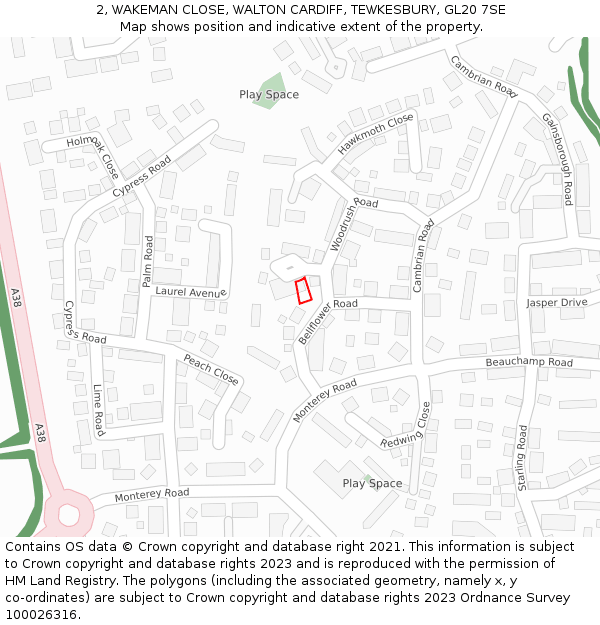 2, WAKEMAN CLOSE, WALTON CARDIFF, TEWKESBURY, GL20 7SE: Location map and indicative extent of plot