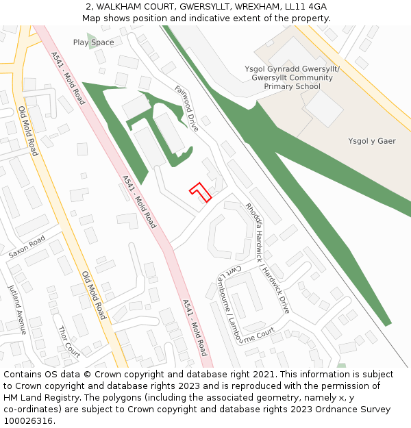 2, WALKHAM COURT, GWERSYLLT, WREXHAM, LL11 4GA: Location map and indicative extent of plot