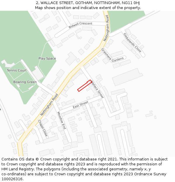 2, WALLACE STREET, GOTHAM, NOTTINGHAM, NG11 0HJ: Location map and indicative extent of plot