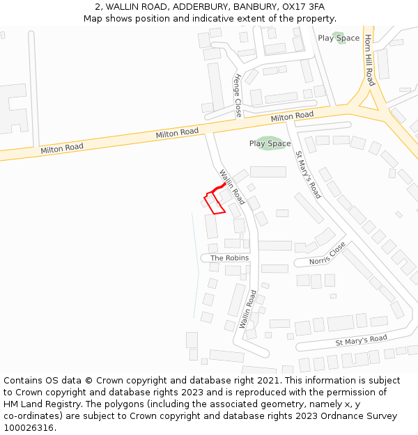 2, WALLIN ROAD, ADDERBURY, BANBURY, OX17 3FA: Location map and indicative extent of plot