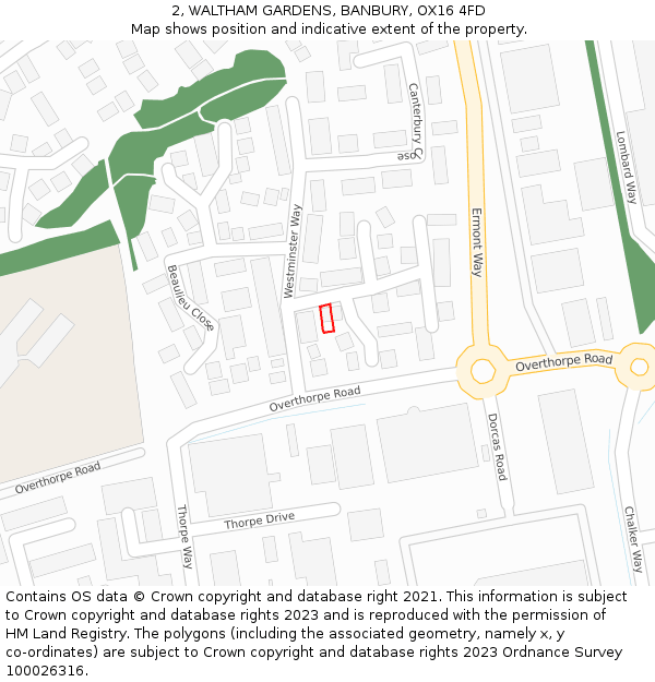 2, WALTHAM GARDENS, BANBURY, OX16 4FD: Location map and indicative extent of plot