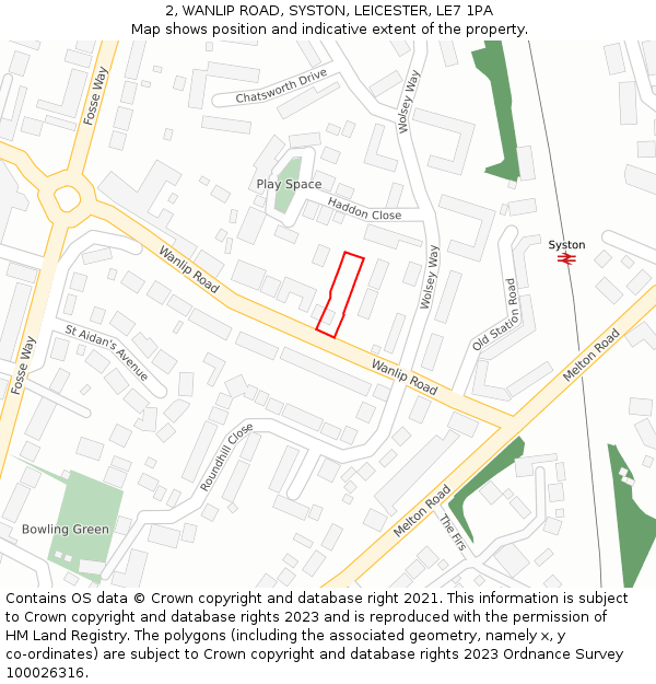 2, WANLIP ROAD, SYSTON, LEICESTER, LE7 1PA: Location map and indicative extent of plot