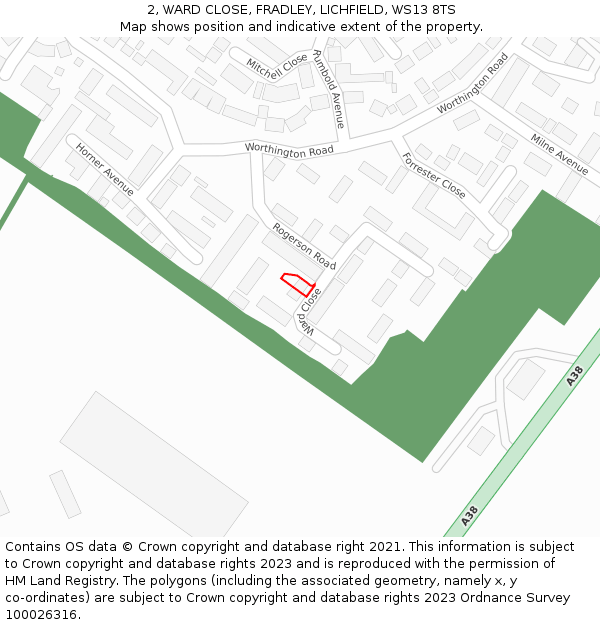 2, WARD CLOSE, FRADLEY, LICHFIELD, WS13 8TS: Location map and indicative extent of plot