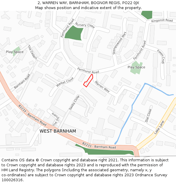 2, WARREN WAY, BARNHAM, BOGNOR REGIS, PO22 0JX: Location map and indicative extent of plot