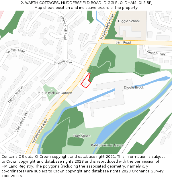 2, WARTH COTTAGES, HUDDERSFIELD ROAD, DIGGLE, OLDHAM, OL3 5PJ: Location map and indicative extent of plot