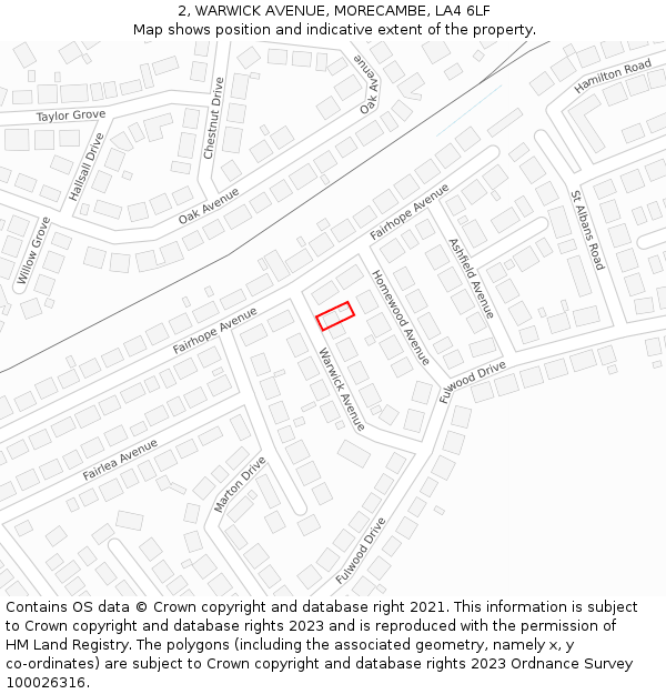 2, WARWICK AVENUE, MORECAMBE, LA4 6LF: Location map and indicative extent of plot