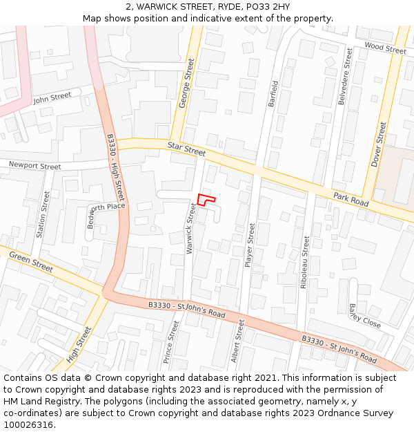 2, WARWICK STREET, RYDE, PO33 2HY: Location map and indicative extent of plot