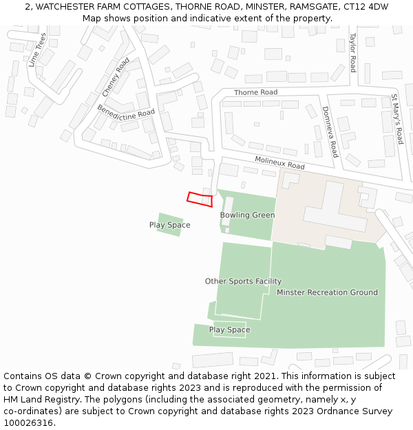 2, WATCHESTER FARM COTTAGES, THORNE ROAD, MINSTER, RAMSGATE, CT12 4DW: Location map and indicative extent of plot